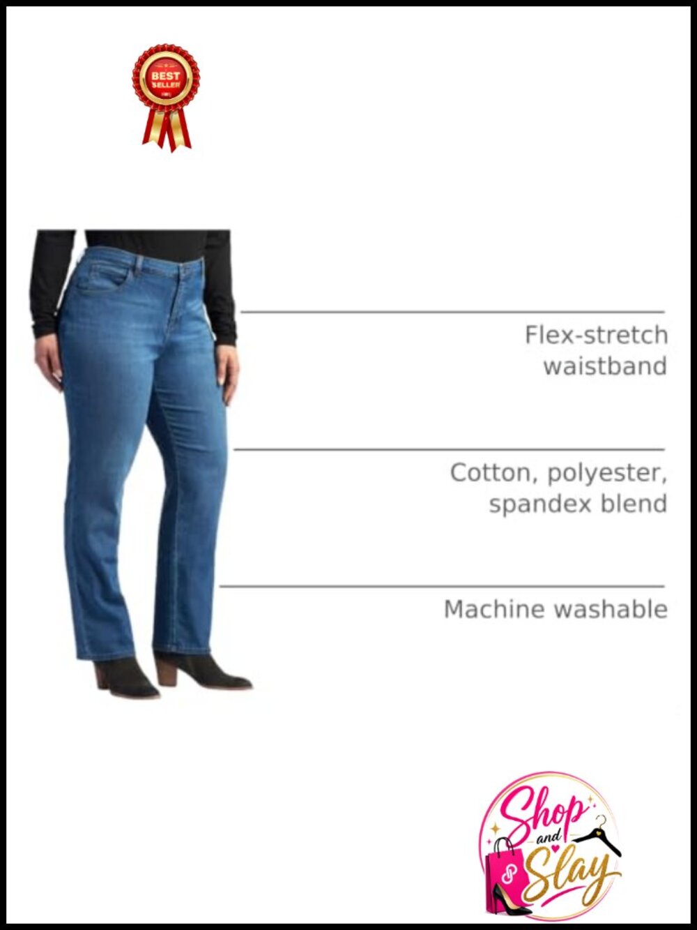 Plus Size Relaxed Fit Straight Leg Jeans Flex Stretch Waist Casual Denim - Picture 3 of 4